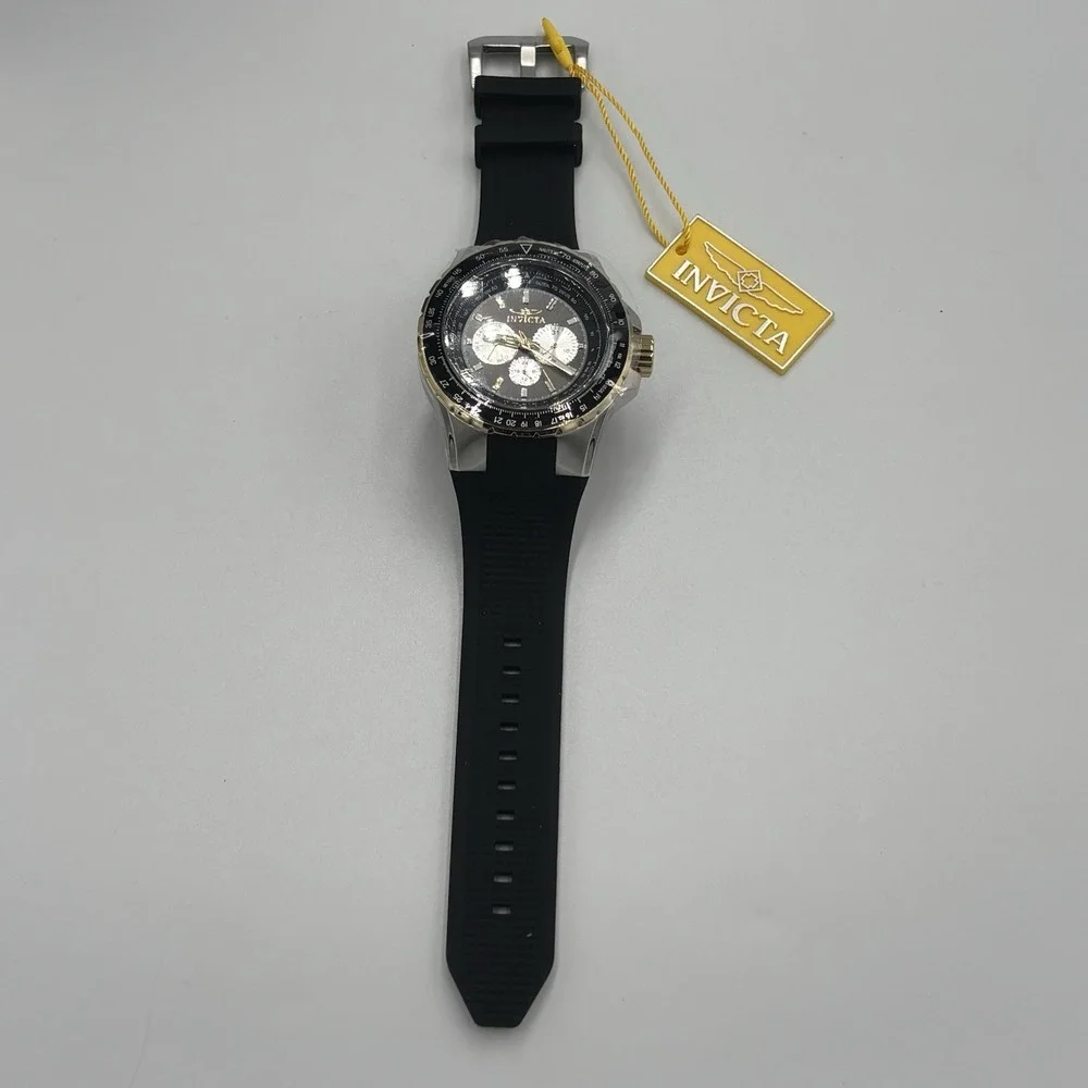Invicta Aviator Watch Men 51mm Black Dial Two Tone Daydate Round 33029 New‎
